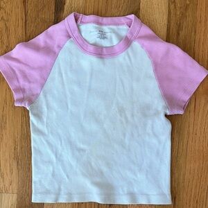 Brandy Melville Pink and White Raglan Tee